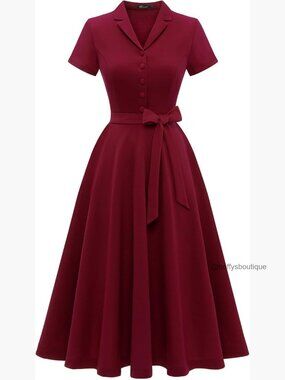 Vintage Tea Dress, Short Sleeve Cocktail Party Work Church Casual Dress